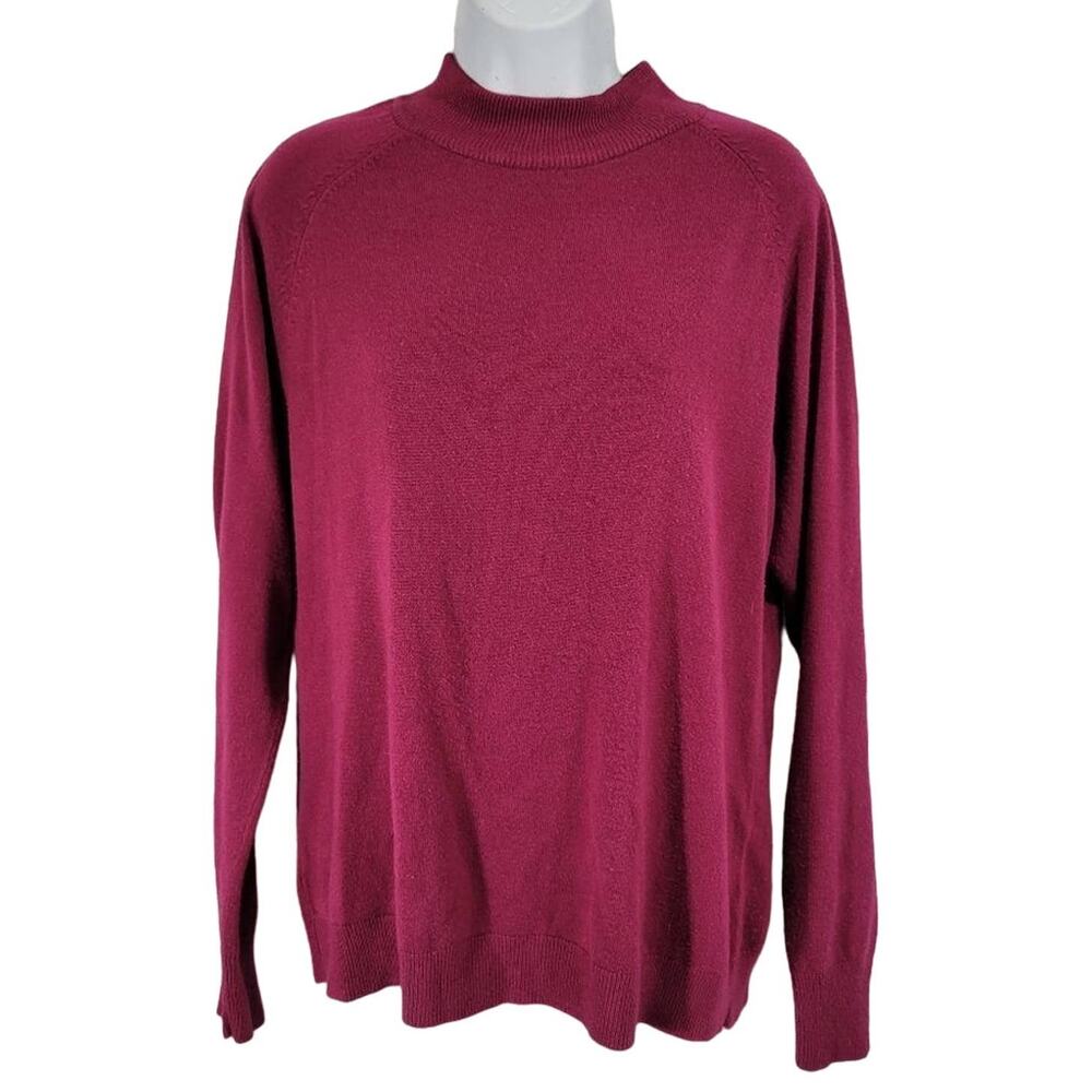 Covington Women's Burgundy Mock‎ Neck 1/4 Zip Long Sleeve Sweater XL Acrylic